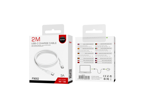 Image Connectique D-POWER F9002 Cable USB-C Vers USB-C 3A Blanc
