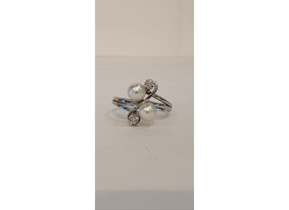 Bague Or blanc Perle de culture Diamant