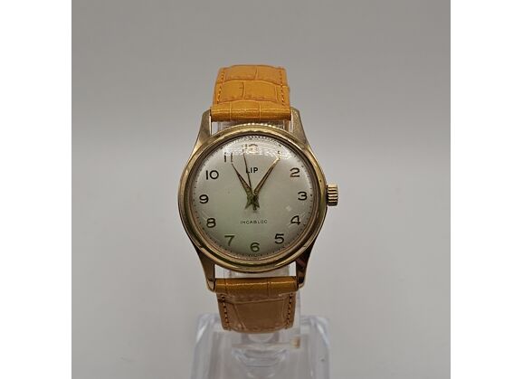 Image Montre Homme LIP Incabloc Cuir Jaune 34 mm